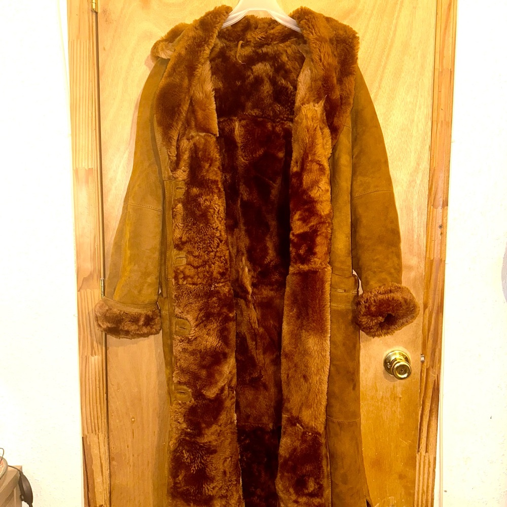 Brown penny long coat  with Fur Trim and Hood